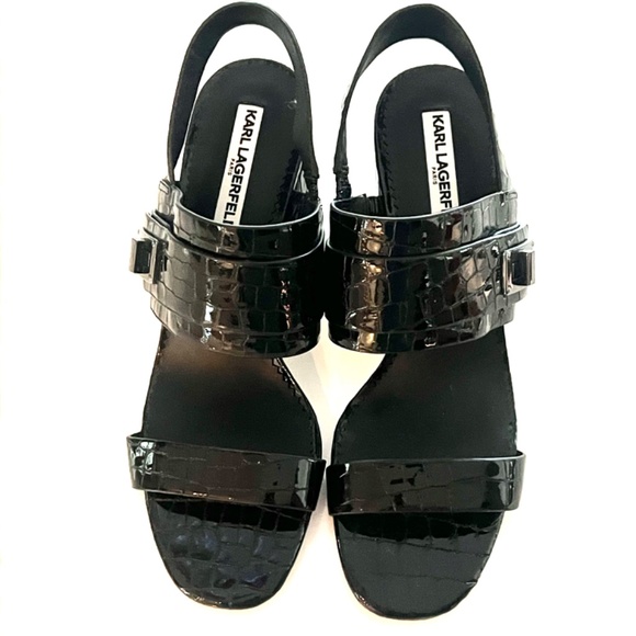 NWOB! KARL LAGERFELD PARIS Jaylynn Croco Leather Block Heel Sandals - BRAND NEW! - Picture 2 of 12